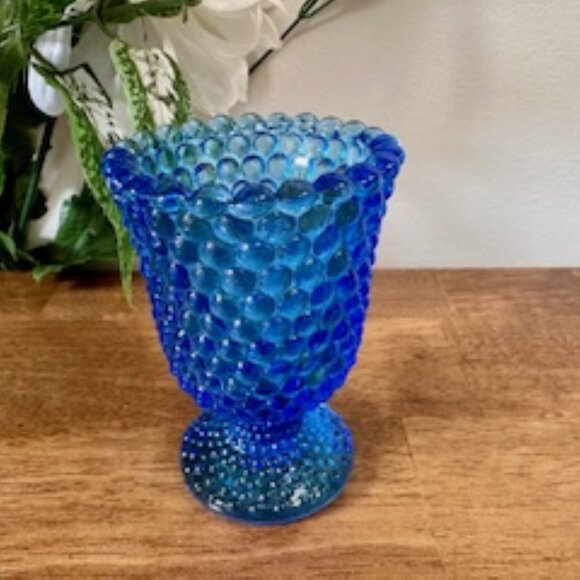Vintage Blue Hobnail Glass Goblet Cobalt Textured Pressed Glass Stemware Barware - Picture 5 of 7